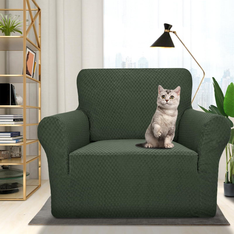 ZNSAYOTX 1 Piece Jacquard Chair Slipcovers for Living Room High Stretch Chair Covers with Arms Anti Slip Pets Friendly Couch Sofa Armchair Cover Furniture Protector (Chair, Army Green) - Image 2